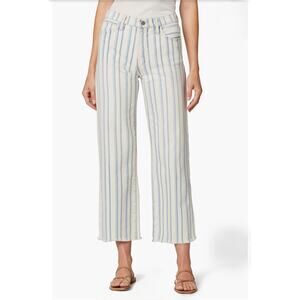 Joe’s Blake Blue & White Stripe Raw Hem Crop Wide Leg High Rise Jeans  Size 25